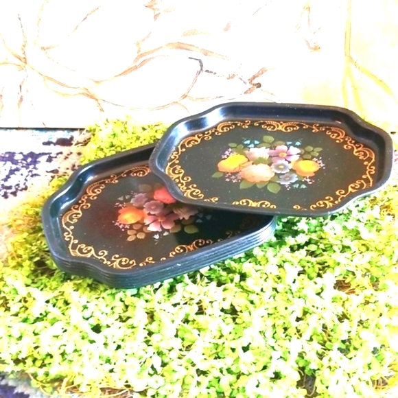 Restaurant TIPS Vtg Shabby England  Floral Decor BLACK Hang Candy Metal 6 Trays - Picture 16 of 16